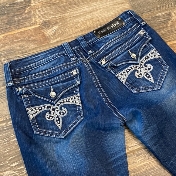 Rock Revival Sz 31 Sora Skinny Jeans Medium/Dark Wash Rhinestone Button - Picture 5 of 9
